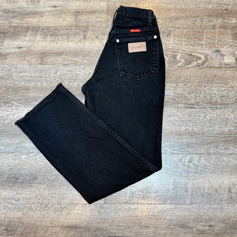 Vintage Wrangler High Rise Black Denim Jeans Womens 25x28 Raw Hem Western